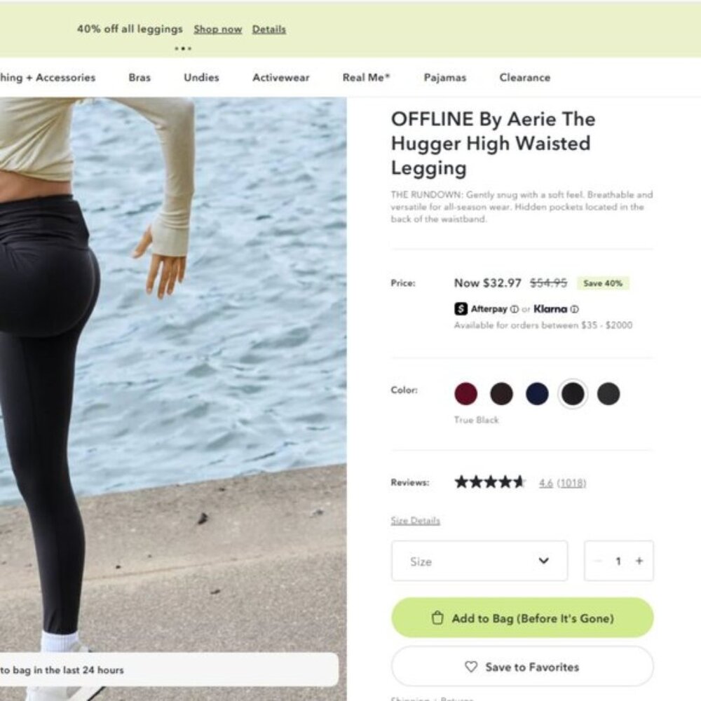 OFFLINE by Aerie The Hugger High Waisted Black Women Legging New - Picture 4 of 8